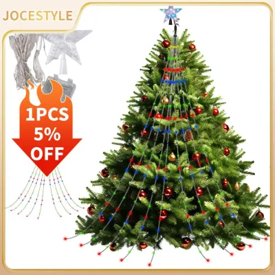JOCESTYLE Holiday Waterfall Tree LED Lights with Star Topper for Christmas Decor Bright Multi-Color String Lights for Celebrations