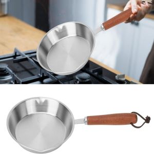 ZHUNIEDU Flat Bottom 304 Stainless Steel Frying Pan Oven Safe Wooden Handle Open Skillet PFAS Safe Nonstick Omelette Pan Kitchen Cookware