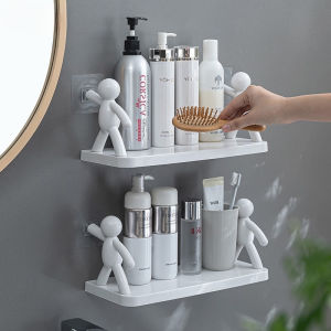 Wall Hanging Bathroom Human Hook Rack Floating Wall Ledge Shelf Suction Plastic Organizer