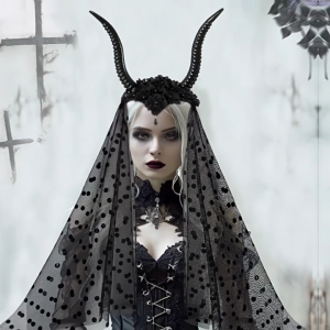 Devil Horns Veil Headband for Theme Event Stage Performances Halloween Hairhoop Adult Cosplay Masquerades Headpieces