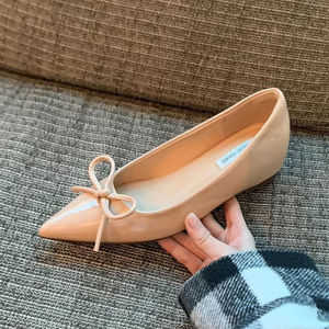 G7 Spring and Autumn Nude Pointed Toe Bowknot Hidden Wedge Flat Shoes for Women 2025 New Style Shallow Mouth Shoes Gentle Evening Shoes 7/7
