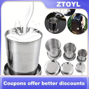 【ZTOYL】 250ml thép không gỉ gấp Cốc du lịch ngoài trời cắm trại di động ráp cốc nước với Keychain có thể thu vào tách trà