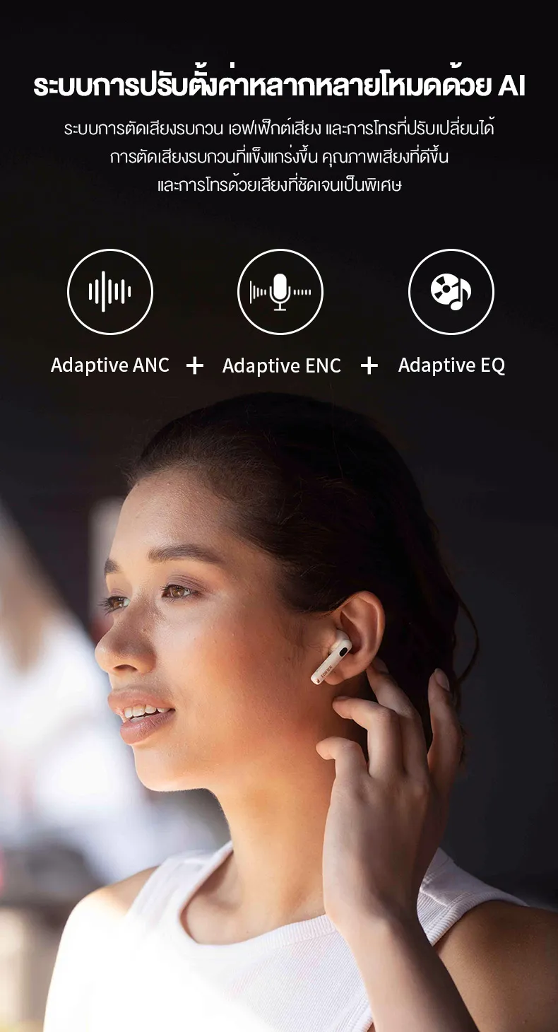 Edifier W320TN TWS หูฟังตัดเสียงรบกวนหูฟังบลูทูธ V5.3 Adaptive Active Noise Cancellation 3 + 3 ไมโครโฟน AI Adaptive การรับรองไร้สายความละเอียดสูง