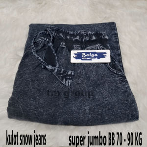KULOT WANITA SUPER JUMBO SNOW JEANS WASH TERBARU MUAT BB 70 SAMPAI 90 KG/FULL KARET PINGGANG