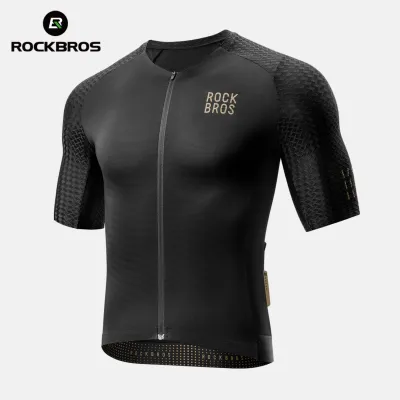 【Giao hàng địa phương】Rockbros áo đi xe đạp tay ngắn Jersey Logo Vàng Unisex Đường Núi Quần áo đạp xe thoáng khí thoải mái khóa kéo YKK Áo lái xe thiết bị xe đạp