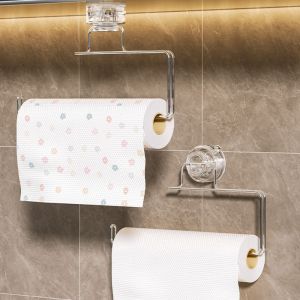 CEMOMEF ติดผนัง ที่วางทิชชู่ในครัว หมุนแล้ว ถ้วยดูดที่แข็งแกร่ง ที่แขวนกระดาษเช็ดมือ ติดตั้งง่าย ป้องกันสนิม ชั้นเก็บฟิล์มปิด ห้องน้ำ