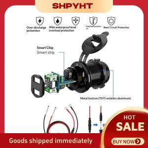 SHPYHT✨ USB C Car Charger Socket 12V 24V Dual USB Socket PD3.0 QC3.0 Car USB Port With LED Voltmeter And On Off For Motor Boat Truck