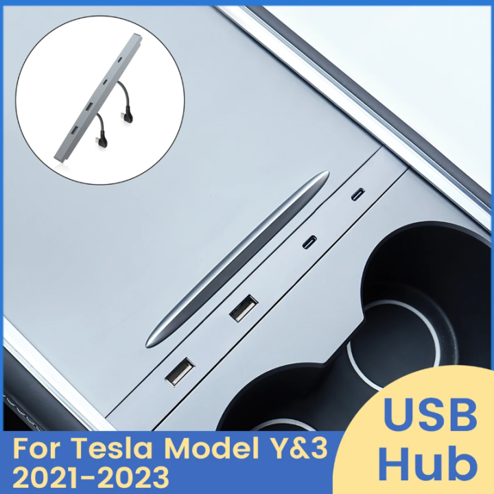 Baseus Hub USB 45W per Tesla Model Y e Model 3 2021 2022 2023, Caricabatteria Auto Multiporta 4 in 1, Docking Station con Hub Estraibile e Cavo di Ricarica Rapida, Accessori Model