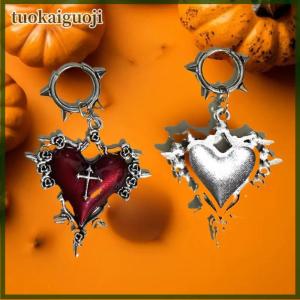 tuokaiguoji เครื่องประดับ Goth ต่างหูรูปหัวใจหนามหยดน้ำมันดอกกุหลาบต่างหูสำหรับผู้หญิงเครื่องประดับเสน่ห์พังก์