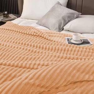 Coral Ribbed Fleece Blankes Queen Size