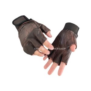 Sarung TAngan Kulit Polos Crazy Horse Half Fingers Gloves