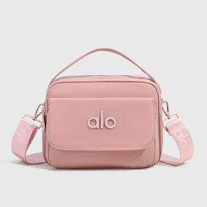Solid Cream Embossed Alo LogoCrossbody Handbag Women Dual Carry Top Handle & Adjustable Wide Webbing Strap Multi Front Zipper Compartments Waterproof Lightweight Casual Commuter Yoga Gym Daily Shopping Phone Sling Shoulder Bag