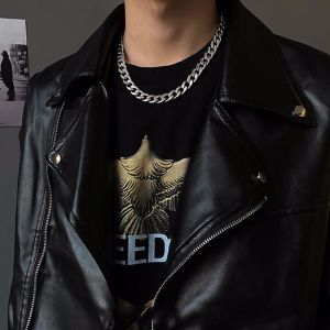 OQEWPI ความคิดสร้างสรรค์ เย็น เหล็กไทเทเนียม ผู้หญิง ฮิพฮอพ ผู้ชาย สร้อยคอผู้ชาย สร้อยคอโซ่คิวบา กระดูกไหปลาร้าโซ่ สร้อยคอคู่