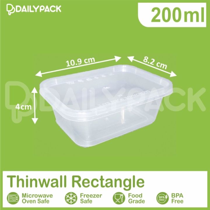 Thinwall Rectangle 200 Ml Tutup Persegi Panjang Kotak Makan Plastik Food Conner Cup 0734