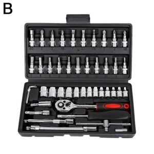 (COD) Socket Wrench Pas Socket Set 1/4 Car Repair Tool 46 pcs Lengkap Socket Tool Kit Pas Ring L Motor Mobil