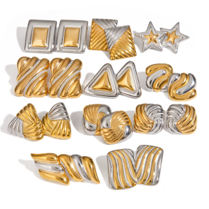 Elegant Gold and Silver Geometric Studs Earrings Elegant Geometry Two Tone Ear Accessories Modern Womens