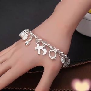 Hot Street Fashion Silver Color Fine Zircon Heart Key Pendant Bracelet For Woman Party Gifts Wedding Accessories Jewelry