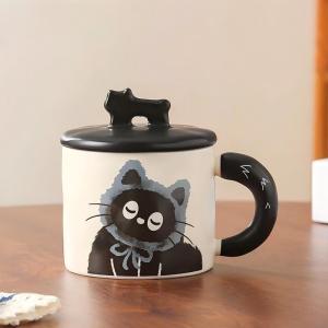 HelloCup Cute cat mug with lid high-end coffee cup creative exchange gift ceramic coffee cup 可愛杯子馬克杯