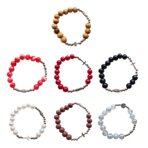 Religious Rosary Bracelet Catholic Cross Rosaries Chain Stretch Bracelets Meditation Prayer Gift for Women Men