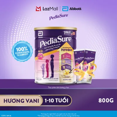 [CHỈ 21-29.8 GIÁ TỐT MUA NGAY-SLCH] 1 lon Sữa Bột Pediasure B/A Hương Vani 800g+ Tặng 2 Gói Sachet Pediasure