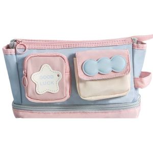 HOMEVOYAG Multilayer Y2K Star Stationery Bag Handheld  Storage Korean Pencil Case Ins Cloth Pen Bag Cosmetics Card Pen Ins Pencil Pouch Stationery Holder