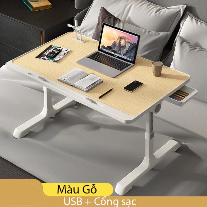 Bàn học gấp gọn ngồi giường cổng sạc pin USB ngả 270 độ nâng hạ chiều ...