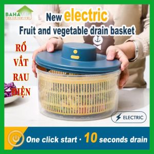 RỔ MÁY QUAY VẮT KHÔ RAU CỦ QUẢ BẰNG ĐIỆN "BAHAMAR" ấn phím quay và thoát nước trong 10 giây thiết kế hai lớp thoát nước nhanh