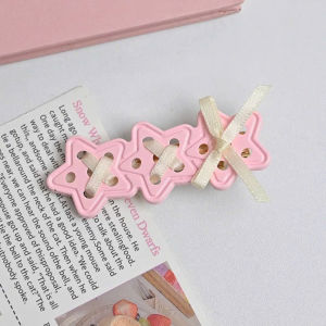 Kẹp tóc mái hình 3 ngôi sao đan ruy băng thắt nơ nhiều màu trẻ trung xinh xắn K58