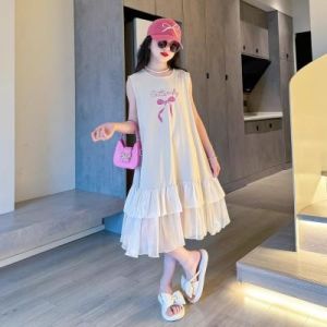 RF Studio Girls Dress Summer ใหม่ Zhongda Childrens เสื้อกั๊กแขนกุดกระโปรงสไตล์ตะวันตกแฟชั่นสาวฤดูร้อนกระโปรง