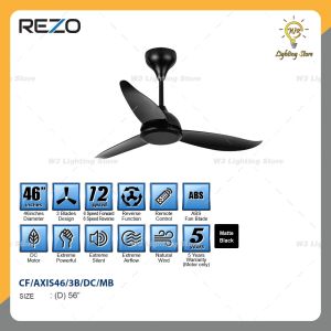 REZO AXIS 46/56INCH DARKWOOD/MATTE BLACK DC MOTOR 12 SPEED REMOTE CONTROL CEILING FAN
