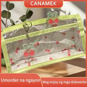 CANAMEK Sweet Cherry Transparent Pencil Case Large Capacity Student Stationery Zipper Pen Bag School Supplies Makeup Storage Bag