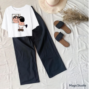 JOY Setelan Baju Dan Celana Wanita Remaja Atasan Crop Top Start In Day