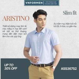 Áo sơ mi nam ngắn tay ARISTINO phom slim tôn dáng mềm mại thấm hút mồ hôi tốt ASS367S2