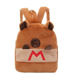 TSEVD Embroidered Capybara Plush Backpack Thickened PP Cotton Cartoon Animal Daypack Creative Lightweight Large Capacity School Bag Girls
