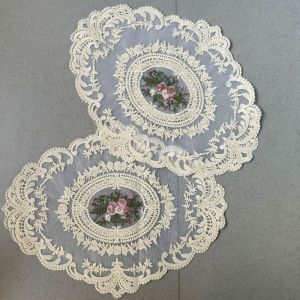AKZDXE Anti-scald Lace Embroidered Coaster Oval Photo Props Insulation Dining Mat Vintage European Style Dining Table Cover for Home Decor