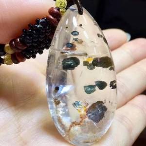 Pure natural white crystal fully wrapped calcite water drop cornucide pendant super pure crystal pure micro cotton calcite wrapped in crystal artistic conception is beautiful very rare help study! Make good money.