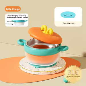 Baby Bowl Stainless Steel with Cover Baby Suction Bowl Kids Feeding Insulated Bowl Training Bowl
