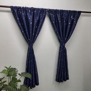 ผ้าม่านพิมพ์ลายดาวสอดลวดสปริง เนื้อผ้ากันแสง UV 7 สี มีให้เลือก