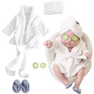 CANICECA Photography Props Newborn Baby Bathrobes Slippers with Headband Infant Robe Outfits Cute Cucumber Photo Props Baby Photoshoot