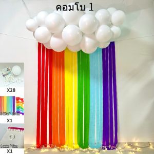 ส่งจากไทย ชุดลูกโป่งยาง ลูกโป่งมุก ตัวอักษร พร็อพวันเกิดยกชุด บอลลูนยาวแถบเกลียวสไตล์สี backdrop งานวันเกิด