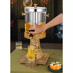 โถจ่ายน้ำหวาน 8ลิตร ทาวเวอร์ใส่น้ำผลไม้ ฐานเหล็กสีทอง พร้อมที่วางแก้ว มีพร้อมส่ง