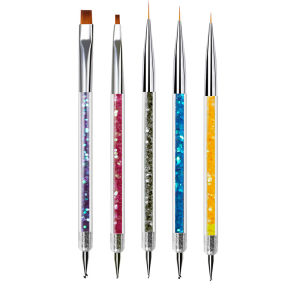 5pcs Nail Art Brushes Double-ended Nail Dotting Pen Liner Brush Manicure Point Drill Drawing Tools Decoration Rhinestone Crystal