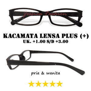 Kacamata Kotak Lensa Plus +1.00 s/d +3.00 Warna Frame Hitam Glossy Untuk Pria Wanita Orangtua Frame Ringan Kokoh Model Simple - BISA COD