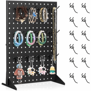 HENLI Metal Pegboard Display Stand With 12 Peg Hooks Decoration Jewelry Retail Display Rack Universal Creative Tabletop Display Organizer For Craft Shows  Fairs