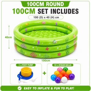 (L) 100 x (H) 40cm Inflatable 3 Rings Round Swimming Pool Family Children Kids Kid Baby Home Toy Game Bath Basin Showering Playing