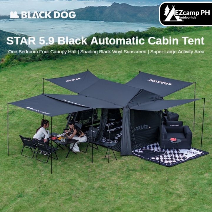 BLACKDOG%20STAR%205.9%20Black%20Automatic%20Cabin%20Tent%201%20Bedroom%204%20Awning%20Canopy%20Halls%20Fast%20Build%20Tent%20For%203-4%20Persons%20Large%20Up%20To%2027m%C2%B2%20Usable%20Area%20Vinyl%20Coated%20Sunscreen%20Waterproof%20Outdoor%20Camping%20Hiking%20Travel%20Heavy%20Duty%20Original%20Black%20Dog%20-%20Image%202