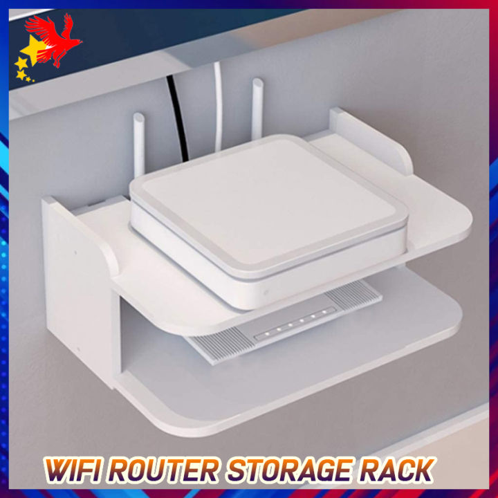 Wifi Router Storage Rack Wooden Wall Mounted Wifi Router Shelf Set