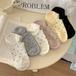 4pcs Cotton Polka Point Socks Stick To Heel Shallow Mouth Invisible Socks for women Spring Summer