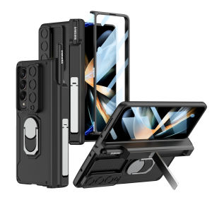 เกราะกันกระแทกเคสสำหรับ Samsung Galaxy Z Fold 4 5G เคส Z Fold4บานพับแม่เหล็กช่องเสียบปากกาสำหรับ Z Fold 4เคสป้องกันเลนส์สไลด์พร้อมห่วงและขาตั้งที่วางปากกาสำหรับ Samsung Galaxy Z Fold4หน้าจอด้านหน้าเคสป้องกันฟิล์ม