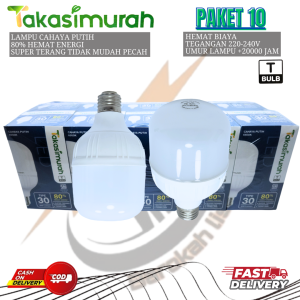 bohlam lampu RUMAH LED 30WATT CAHAYA PUTIH ( PAKET GROSIR 1PAKET 10PCS) TAKASIMURAH Lampu Led terang